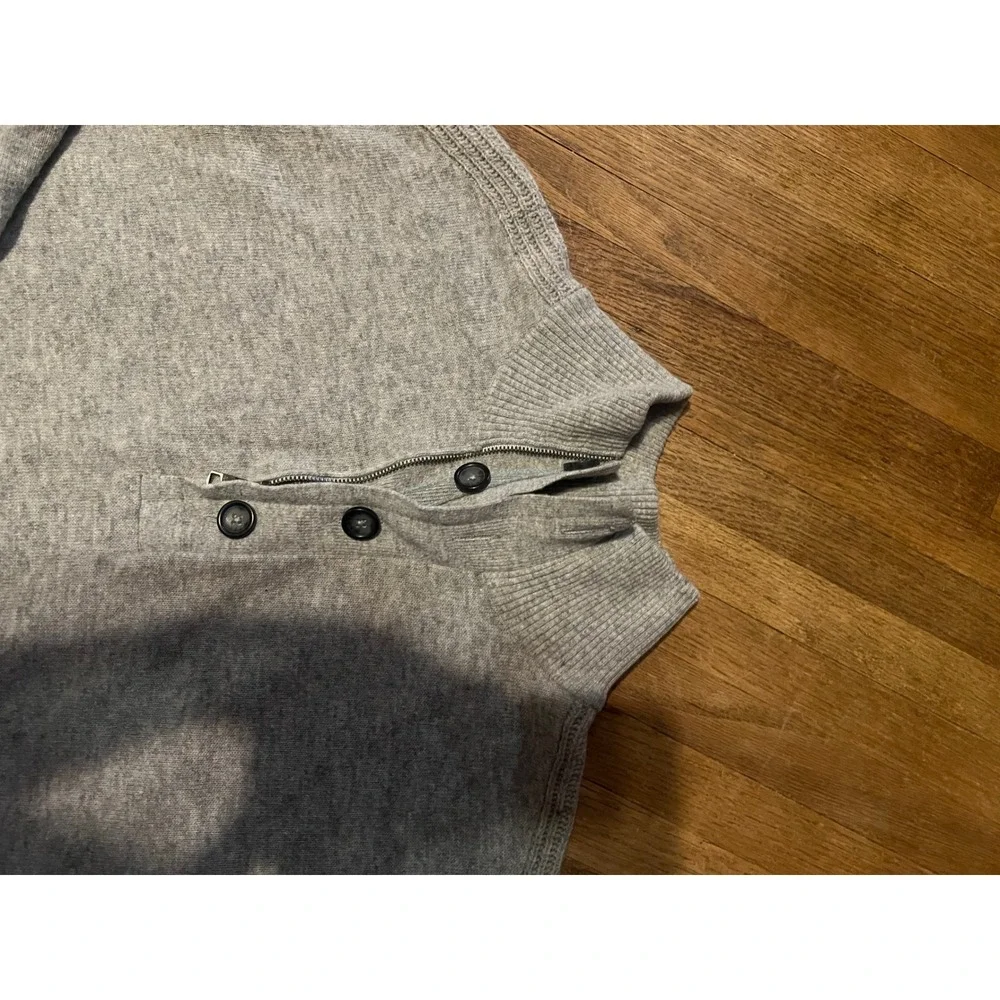 Banana Republic Men's L Merino Wool Sweater Gray Mock Neck Zip Button Collar